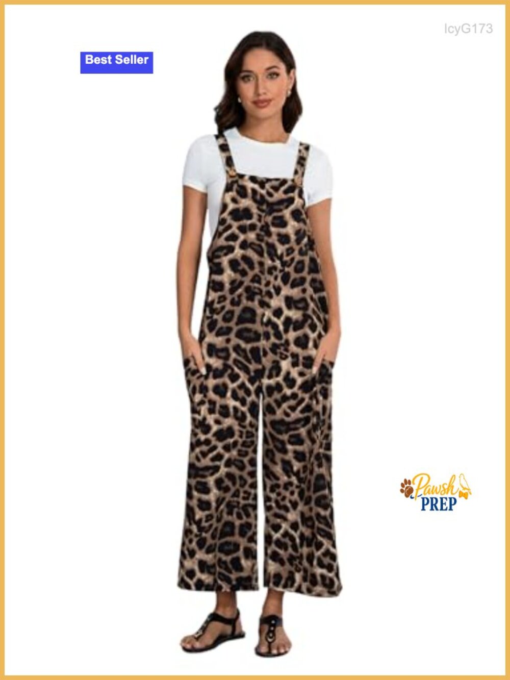 Sleeveless Leopard Print Jumpsuit with Pockets High Waist Casual One Piece